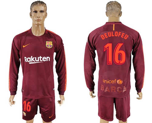 Barcelona #16 Deulofeu Sec Away Long Sleeves Soccer Club Jersey - Click Image to Close